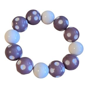 Polka Dot Beaded Bracelet Purple And White Chunky Beads Fits Large To Xl
